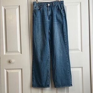 Cider Wide-Leg High-Rise Jeans in Medium Blue Wash Relaxed Straight fit Medium